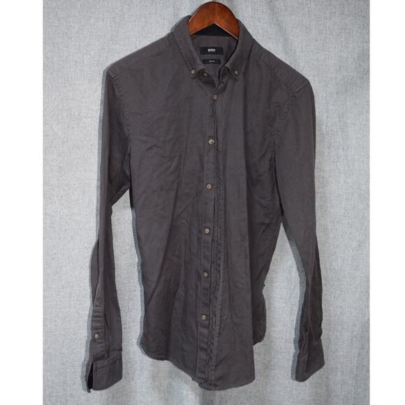 Hugo Boss Men’s Slim Fit Button-Down Shirt Charcoal Gray Cotton Size Medium - Picture 1 of 3